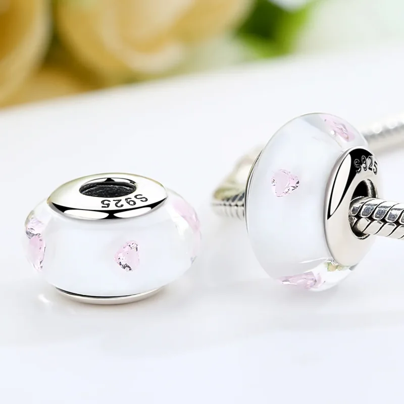 (image for) Pandora Style White Murano Glass Pink Stones Charm - SCZ004 - View 3