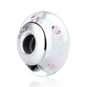 (image for) Pandora Style White Murano Glass Pink Stones Charm - SCZ004