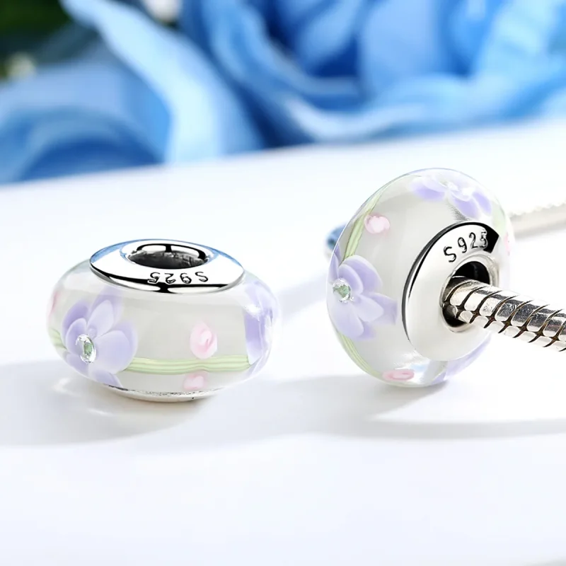 (image for) Pandora Style Wisteria Flowers Murano Glass Charm - SCZ019 - View 4