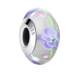 (image for) Pandora Style Wisteria Flowers Murano Glass Charm - SCZ019