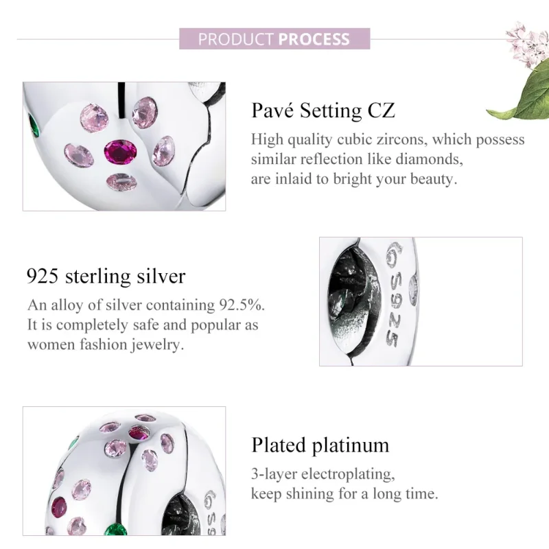 (image for) Pandora Style Silver Contracted Flowers Clip - BSC245 - View 8