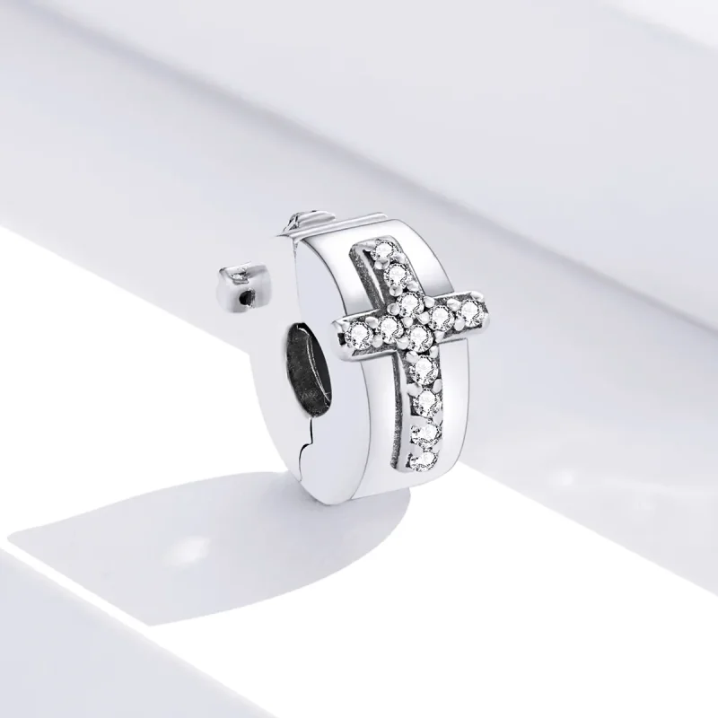 (image for) Pandora Style Silver Cross Clip - SCC1497 - View 3