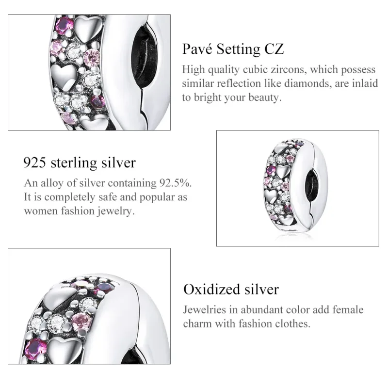 (image for) Pandora Style Silver Shining Love Clip - SCC1745 - View 7