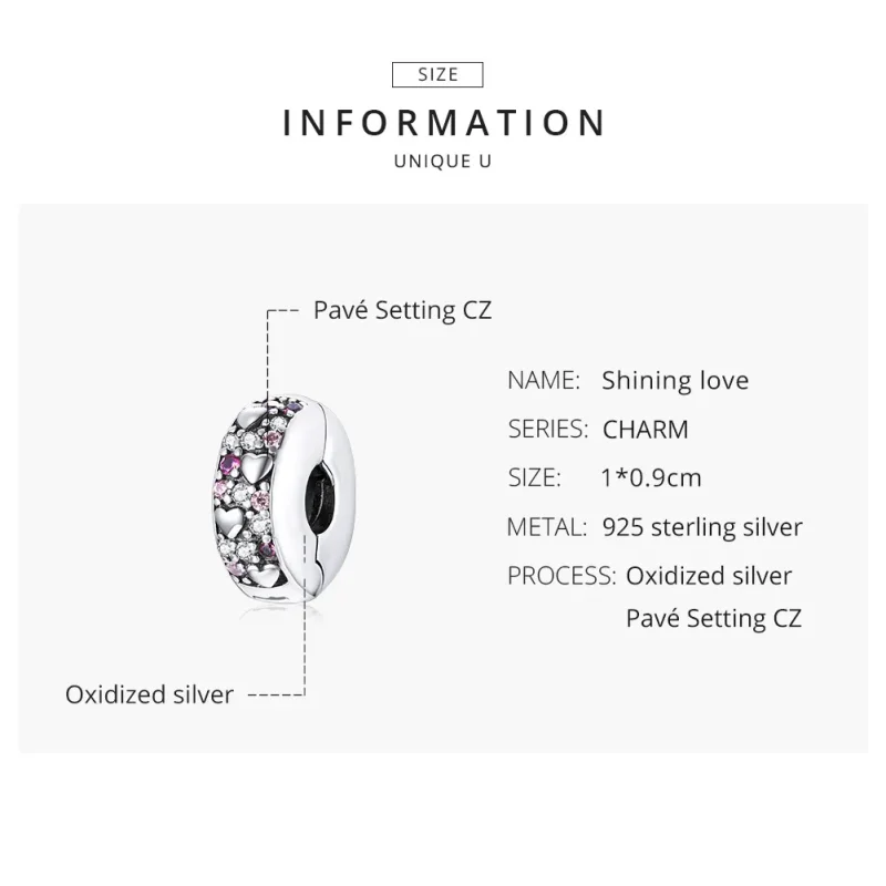 (image for) Pandora Style Silver Shining Love Clip - SCC1745 - View 8