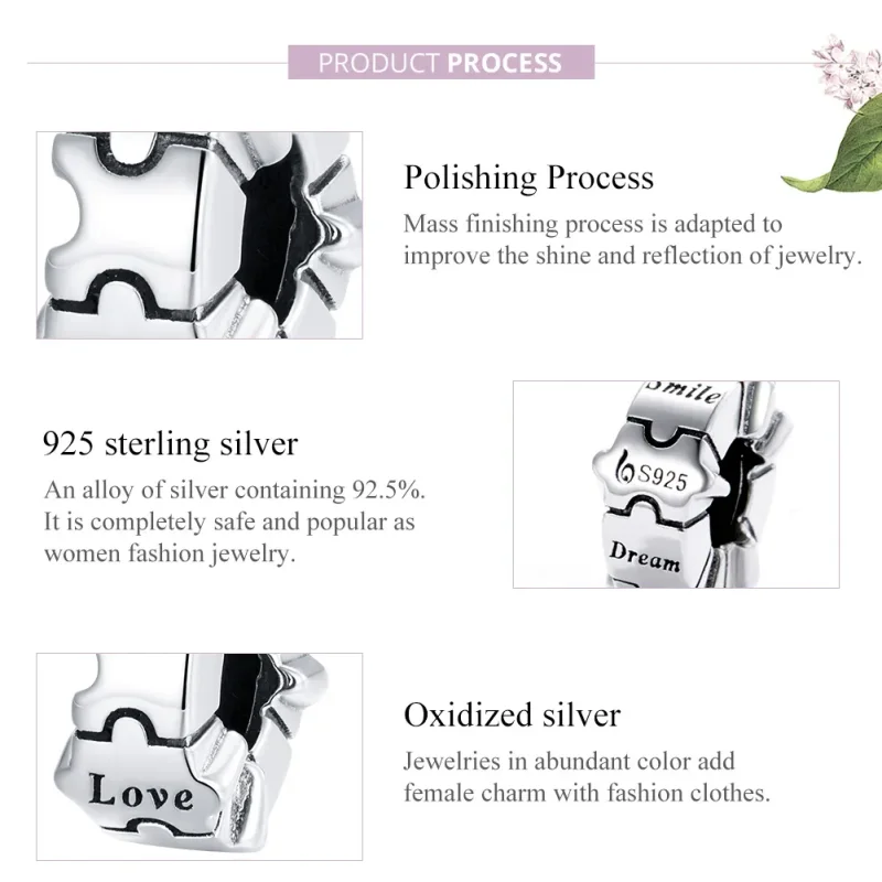 (image for) Pandora Style Silver Simple Puzzle Clip - BSC377 - View 8