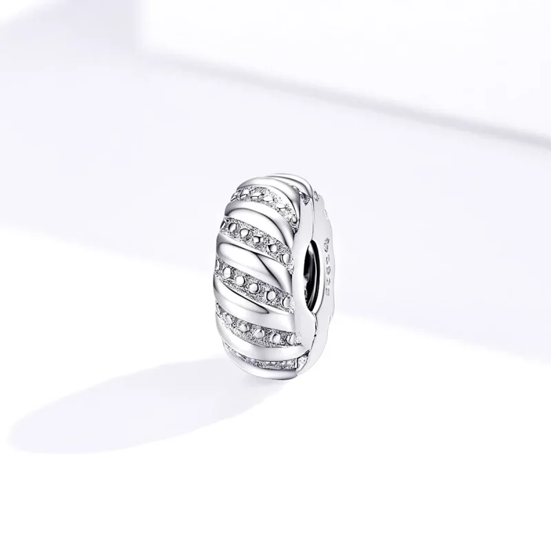 (image for) Pandora Style Silver Simple Texture Clip - BSC278 - View 2