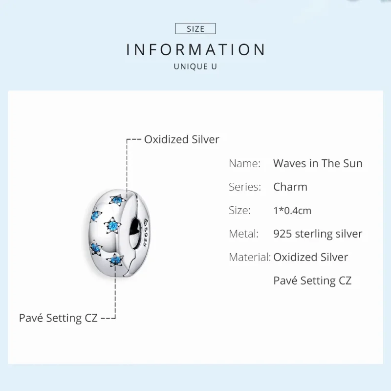 (image for) Pandora Style Silver Waves In The Sun Clip - BSC253 - View 6