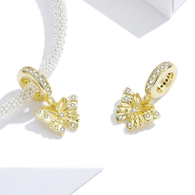 (image for) Pandora Style 18ct Gold Plated Golden Butterfly Dangle - BSC248 - View 4