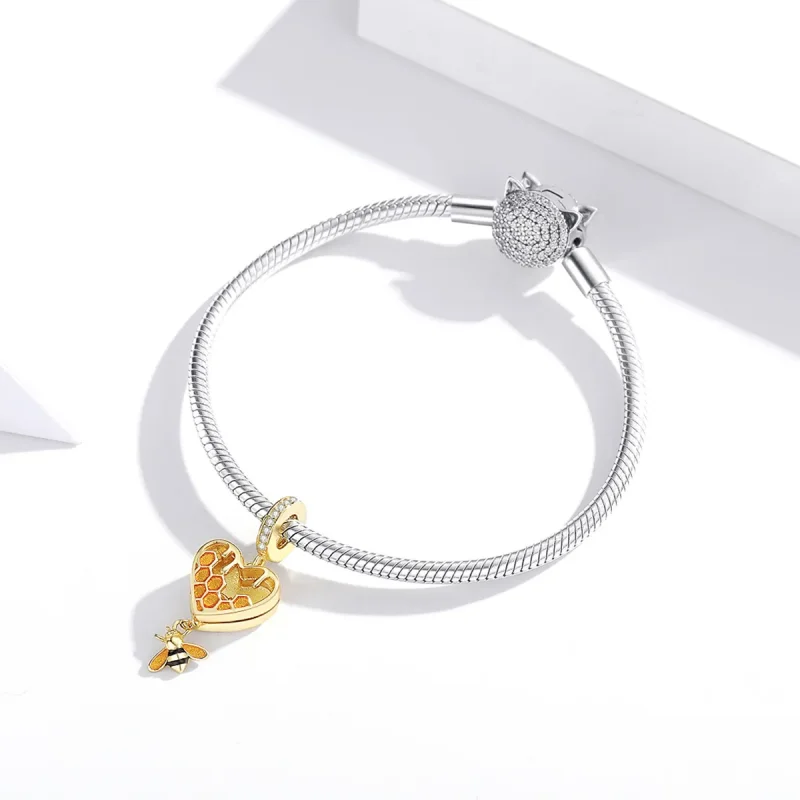 (image for) Pandora Style 18ct Gold Plated Love Honeycomb Dangle - SCC1714 - View 3