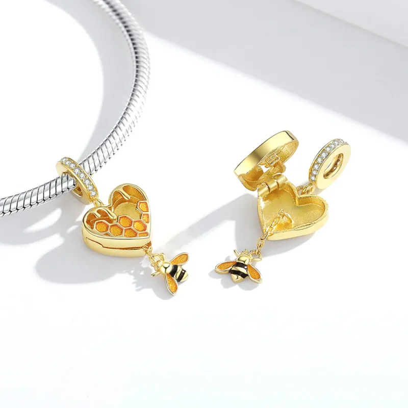 (image for) Pandora Style 18ct Gold Plated Love Honeycomb Dangle - SCC1714 - View 4