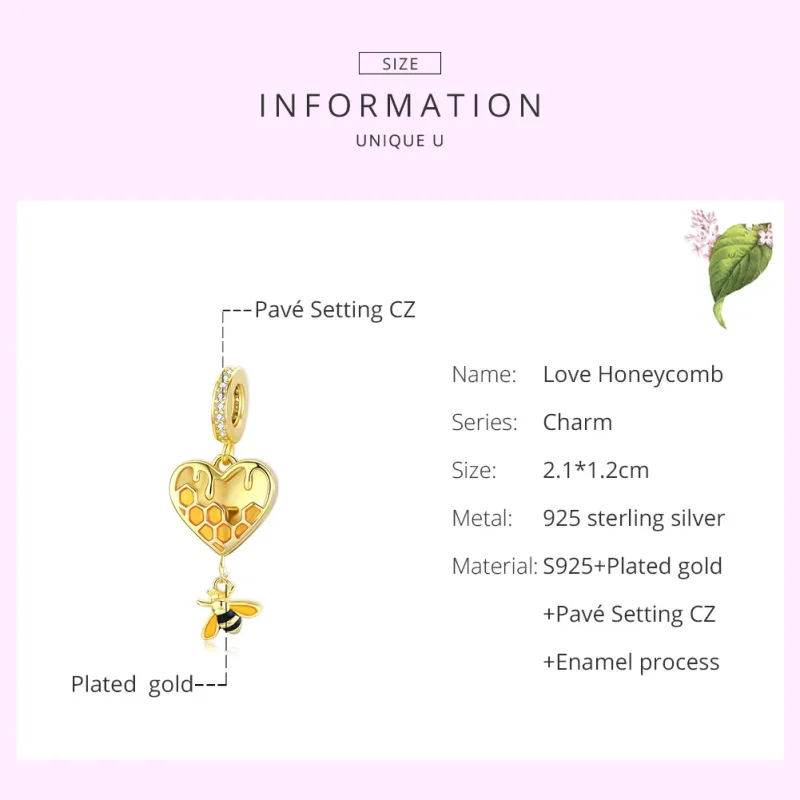 (image for) Pandora Style 18ct Gold Plated Love Honeycomb Dangle - SCC1714 - View 6
