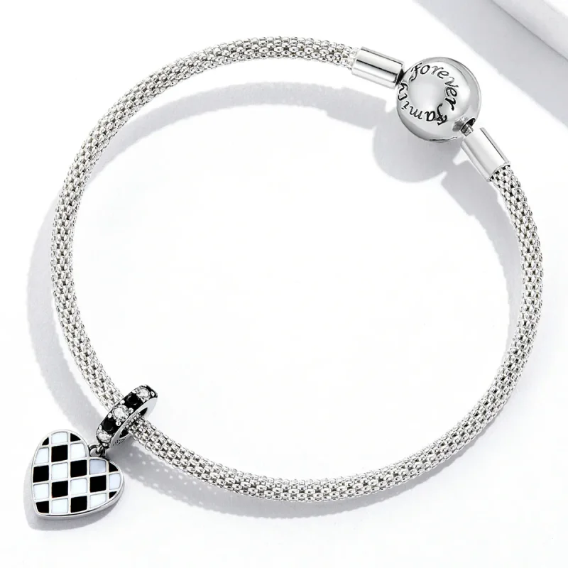 (image for) Pandora Style Black and White Grid Love Dangle - SCC2178 - View 3