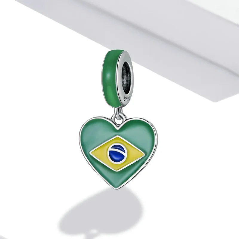 (image for) Pandora Style Brazil Flag with Love Heart Dangle - SCC2084 - View 2
