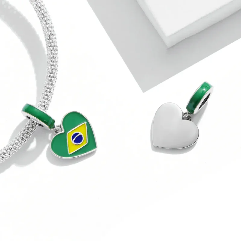 (image for) Pandora Style Brazil Flag with Love Heart Dangle - SCC2084 - View 4