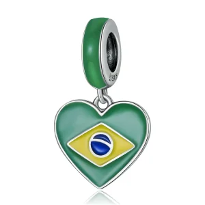 (image for) Pandora Style Brazil Flag with Love Heart Dangle - SCC2084
