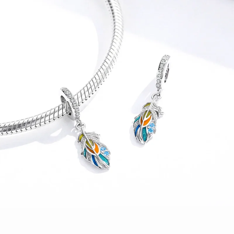 (image for) Pandora Style Colorful Feathers Dangle - BSC304 - View 4