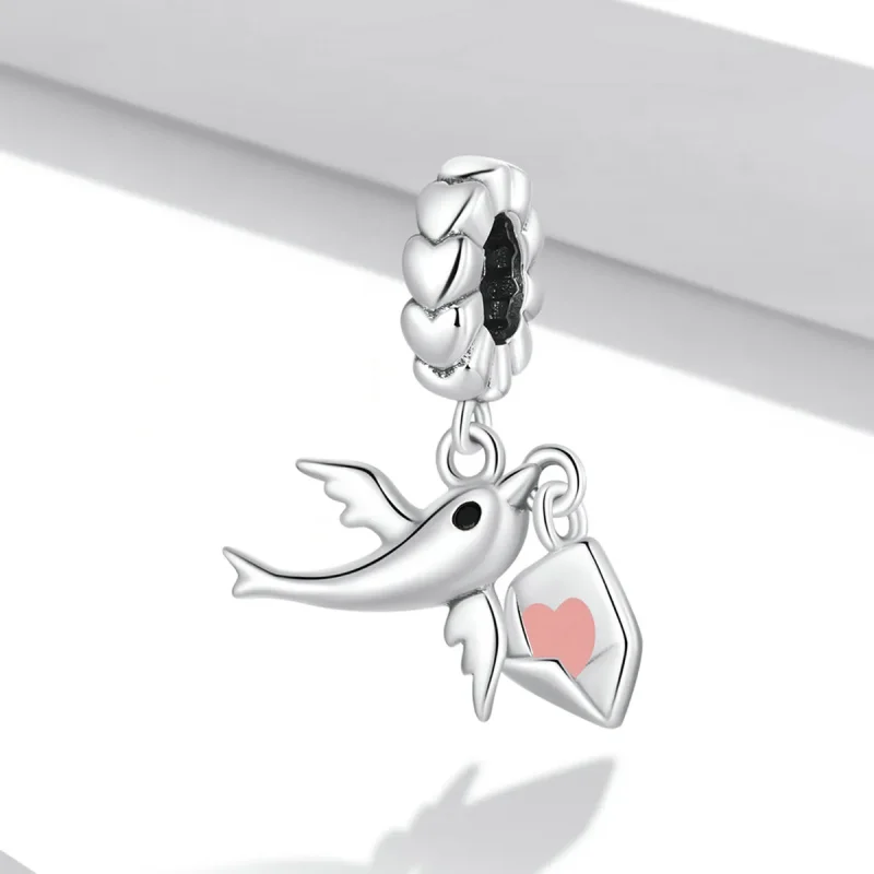 (image for) Pandora Style Flying Pigeon Love Letter Dangle - BSC573 - View 2