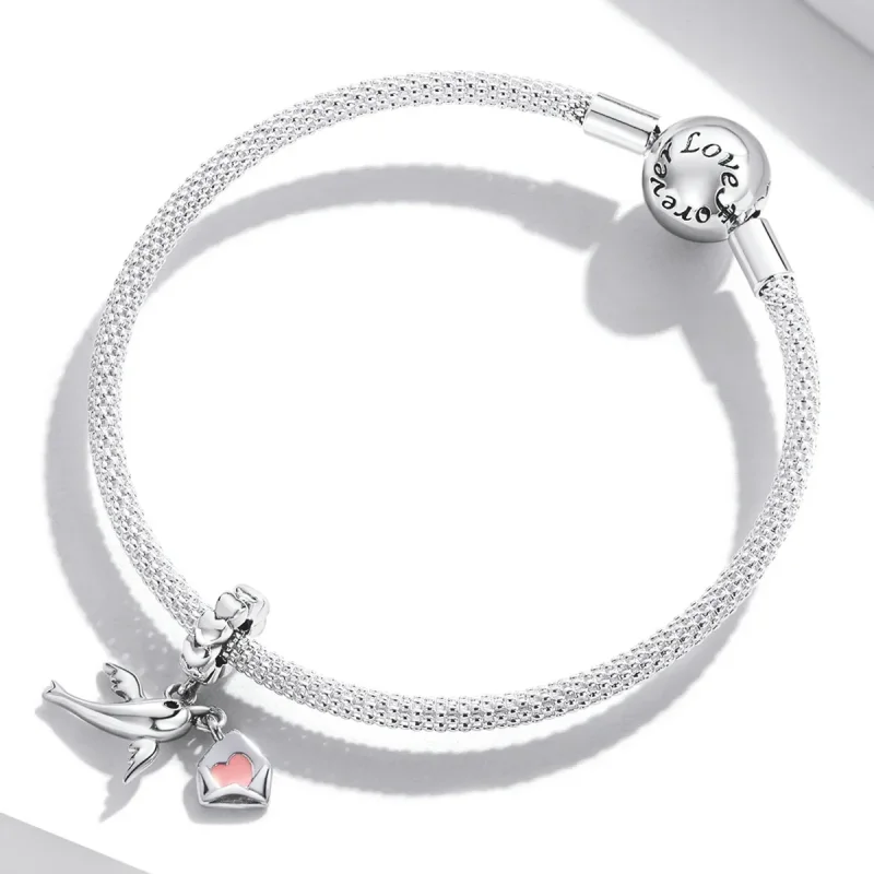 (image for) Pandora Style Flying Pigeon Love Letter Dangle - BSC573 - View 3