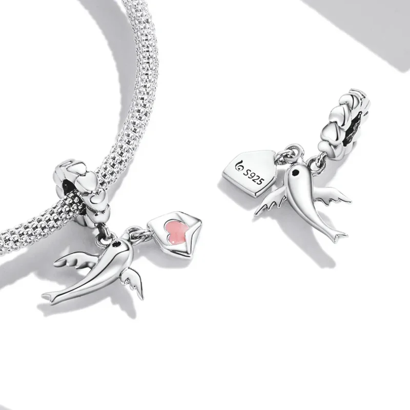 (image for) Pandora Style Flying Pigeon Love Letter Dangle - BSC573 - View 4