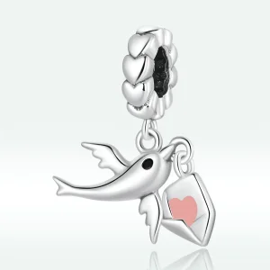 (image for) Pandora Style Flying Pigeon Love Letter Dangle - BSC573