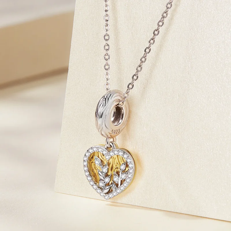 (image for) Pandora Style Heart Shaped Leaves Dangle - BSC670 - View 2