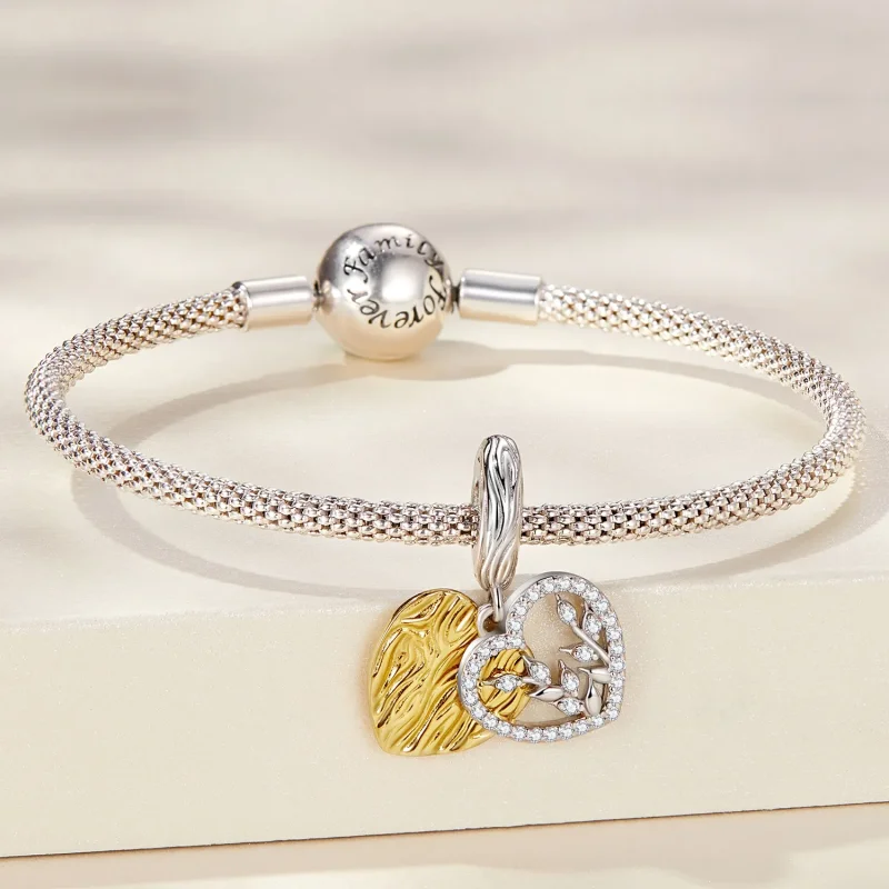 (image for) Pandora Style Heart Shaped Leaves Dangle - BSC670 - View 3