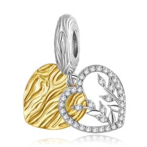 (image for) Pandora Style Heart Shaped Leaves Dangle - BSC670