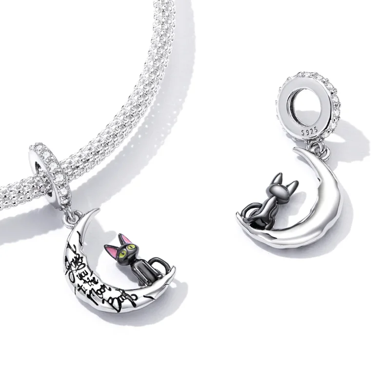(image for) Pandora Style Moon Black Cat Dangle - SCC2218 - View 5