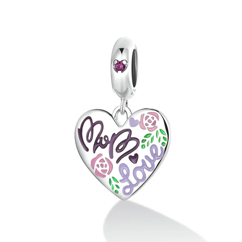 (image for) Pandora Style Mother's Day - Colorful Graffiti Hearts Dangle - BSC594 - View 2