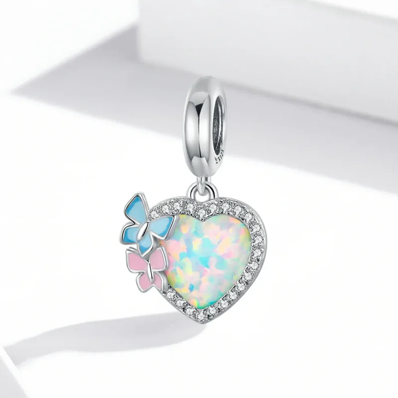 (image for) Pandora Style Opal Heart Butterfly Dangle - SCC2101 - View 2