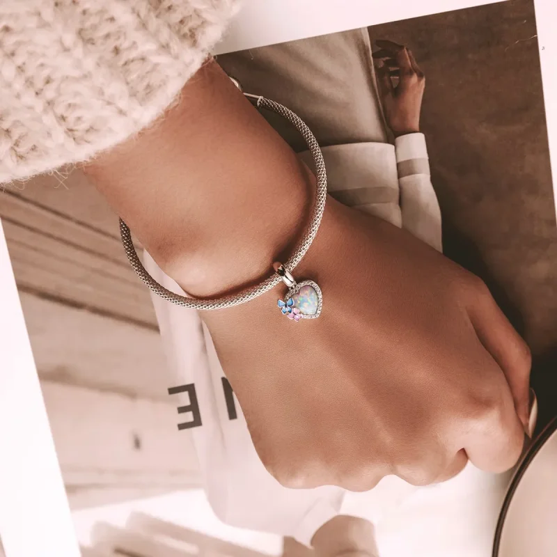 (image for) Pandora Style Opal Heart Butterfly Dangle - SCC2101 - View 6