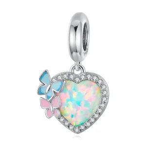 (image for) Pandora Style Opal Heart Butterfly Dangle - SCC2101
