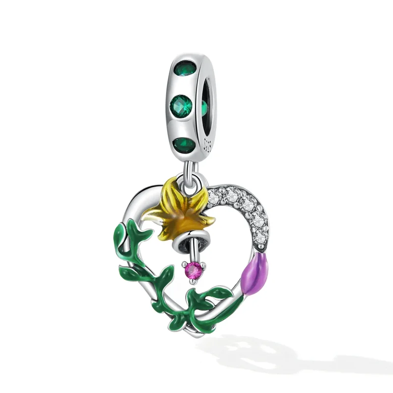 (image for) Pandora Style Openwork Love Flowers Dangle - SCC2249 - View 2