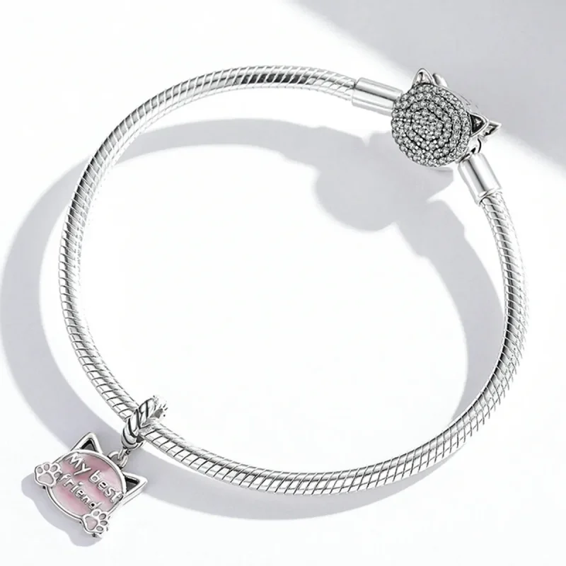 (image for) Pandora Style Pink Cat Dangle - BSC519 - View 3