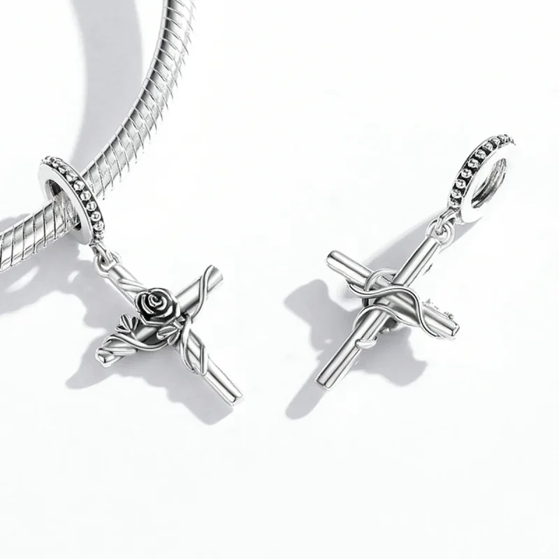 (image for) Pandora Style Rose Cross Dangle - BSC526 - View 3