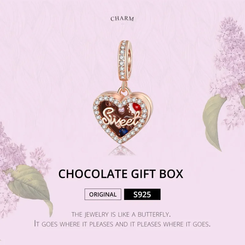 (image for) Pandora Style Rose Gold Chocolate Gift Box Dangle - SCC1670 - View 6