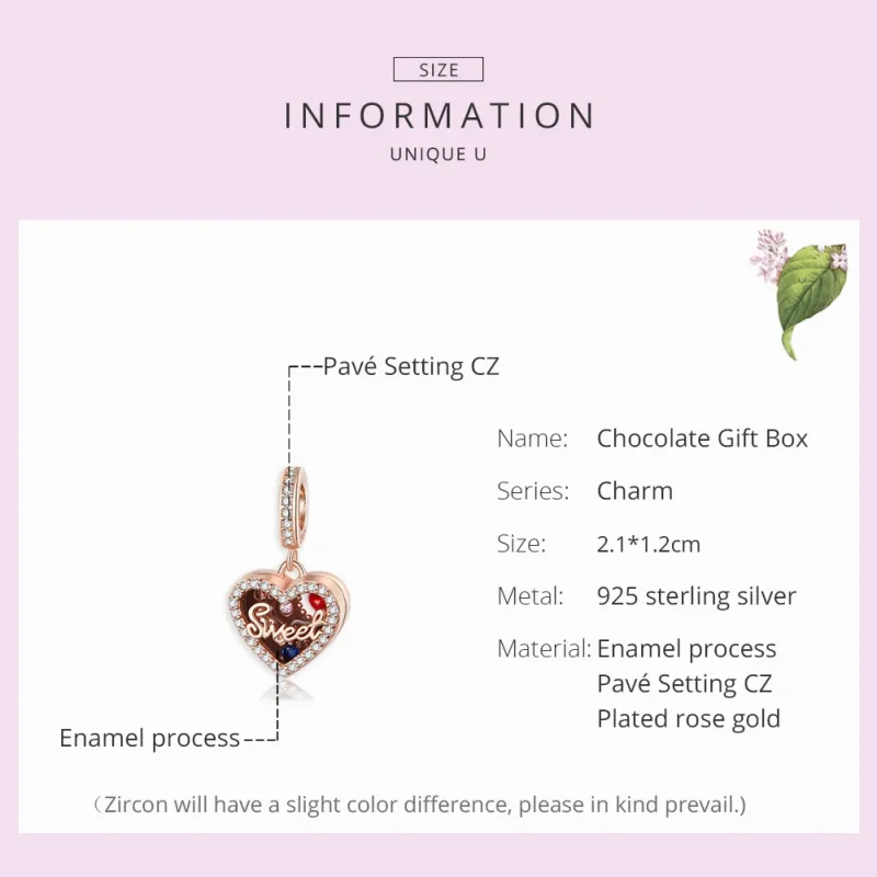 (image for) Pandora Style Rose Gold Chocolate Gift Box Dangle - SCC1670 - View 7