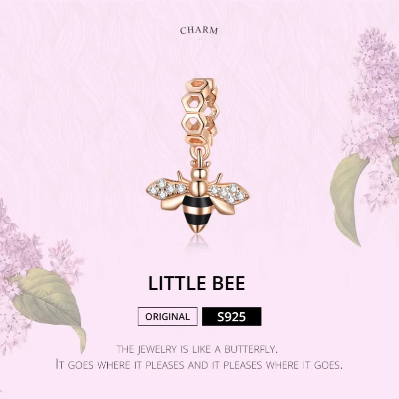 (image for) Pandora Style Rose Gold Little Bee Dangle - BSC370 - View 6