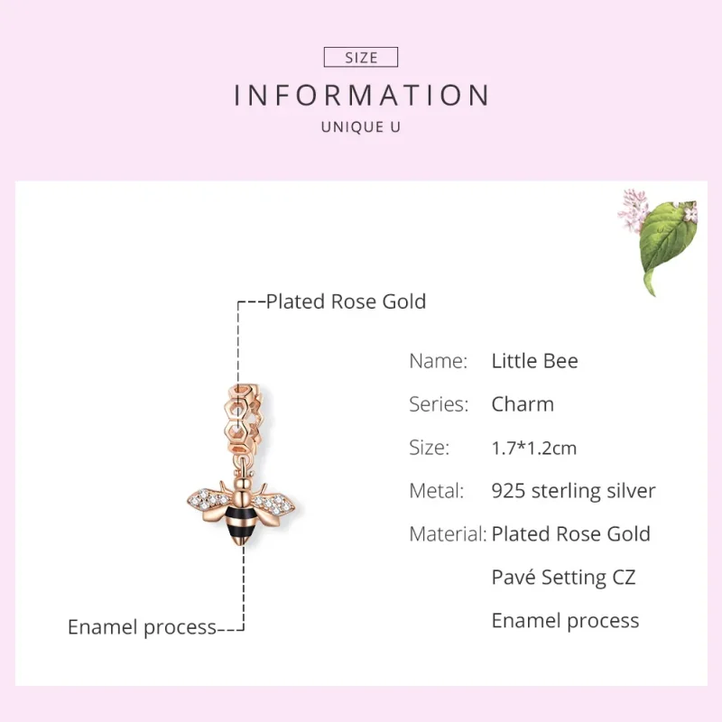 (image for) Pandora Style Rose Gold Little Bee Dangle - BSC370 - View 7