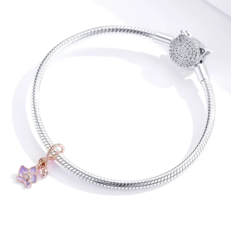 (image for) Pandora Style Rose Gold Orchid Dangle - BSC287 - View 2
