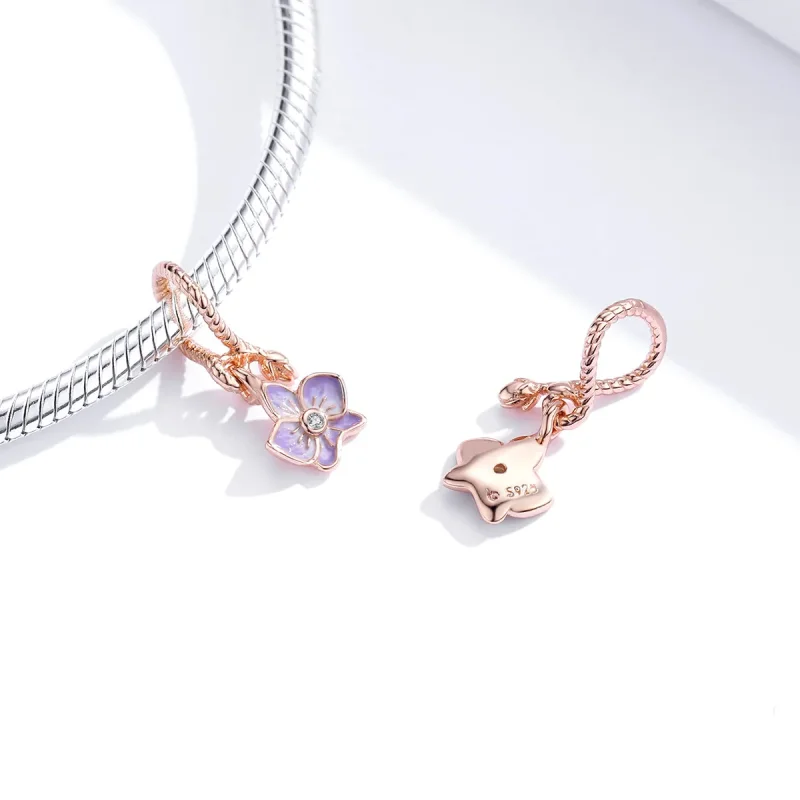 (image for) Pandora Style Rose Gold Orchid Dangle - BSC287 - View 3