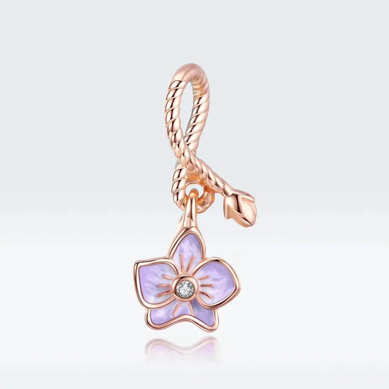 (image for) Pandora Style Rose Gold Orchid Dangle - BSC287 - View 5