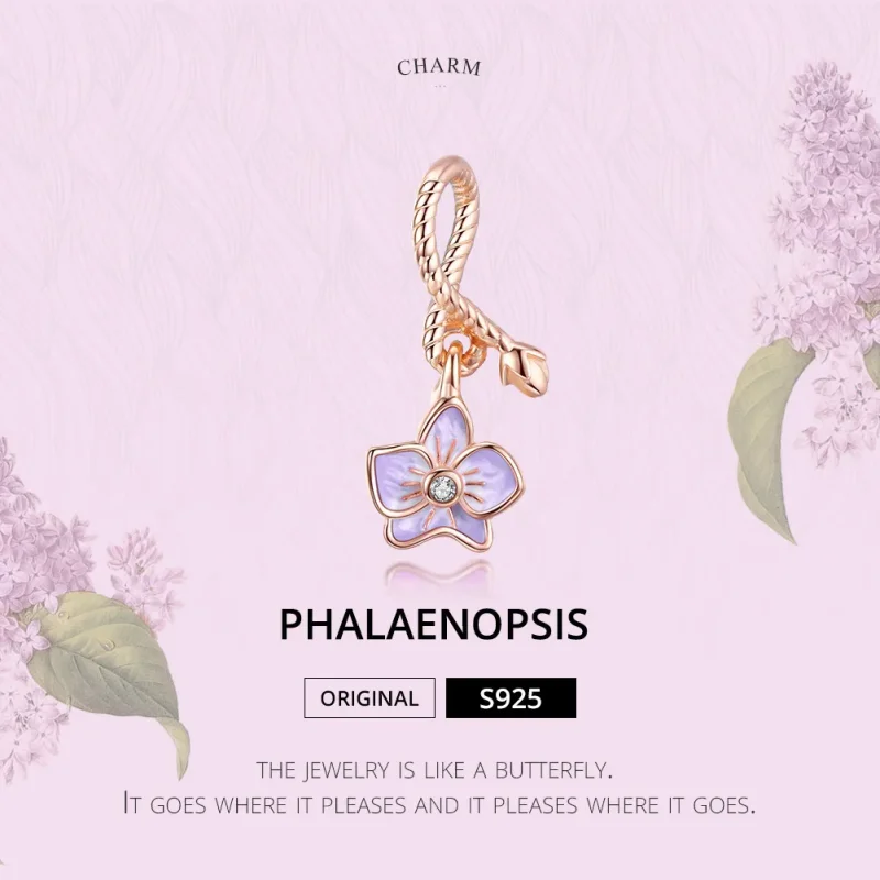 (image for) Pandora Style Rose Gold Orchid Dangle - BSC287 - View 6