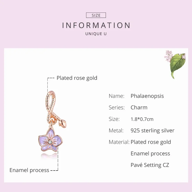 (image for) Pandora Style Rose Gold Orchid Dangle - BSC287 - View 7
