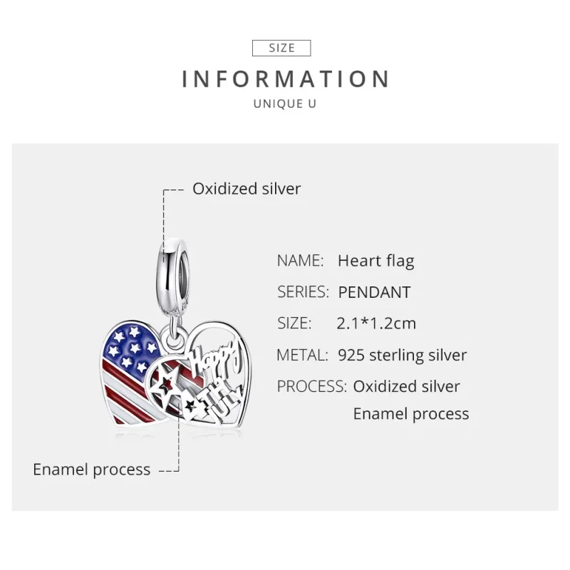 (image for) Pandora Style Silver American Independence Day Dangle - SCC1884 - View 7