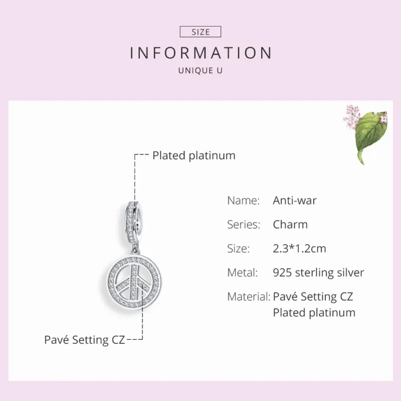 (image for) Pandora Style Silver Anti-War Dangle - SCC1367 - View 6