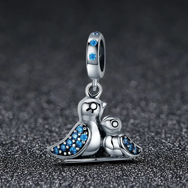 (image for) Pandora Style Silver Baby Bird With Mother Dangle - SCC426 - View 2