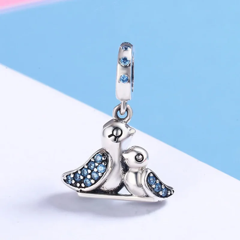 (image for) Pandora Style Silver Baby Bird With Mother Dangle - SCC426 - View 3