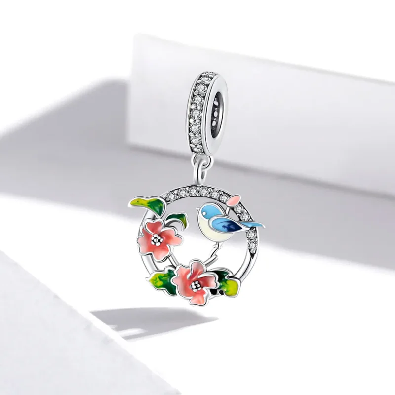 (image for) Pandora Style Silver Birds & Flowers Dangle - SCC1726 - View 2