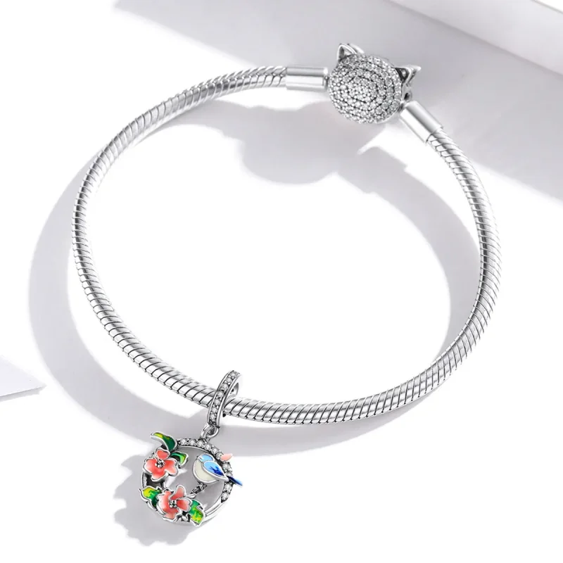 (image for) Pandora Style Silver Birds & Flowers Dangle - SCC1726 - View 3